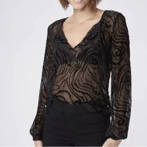 PAIGE BLACK VELVET SELMAH BURNOUT BLOUSE TIE NECKLINE WOMENS SZ XL